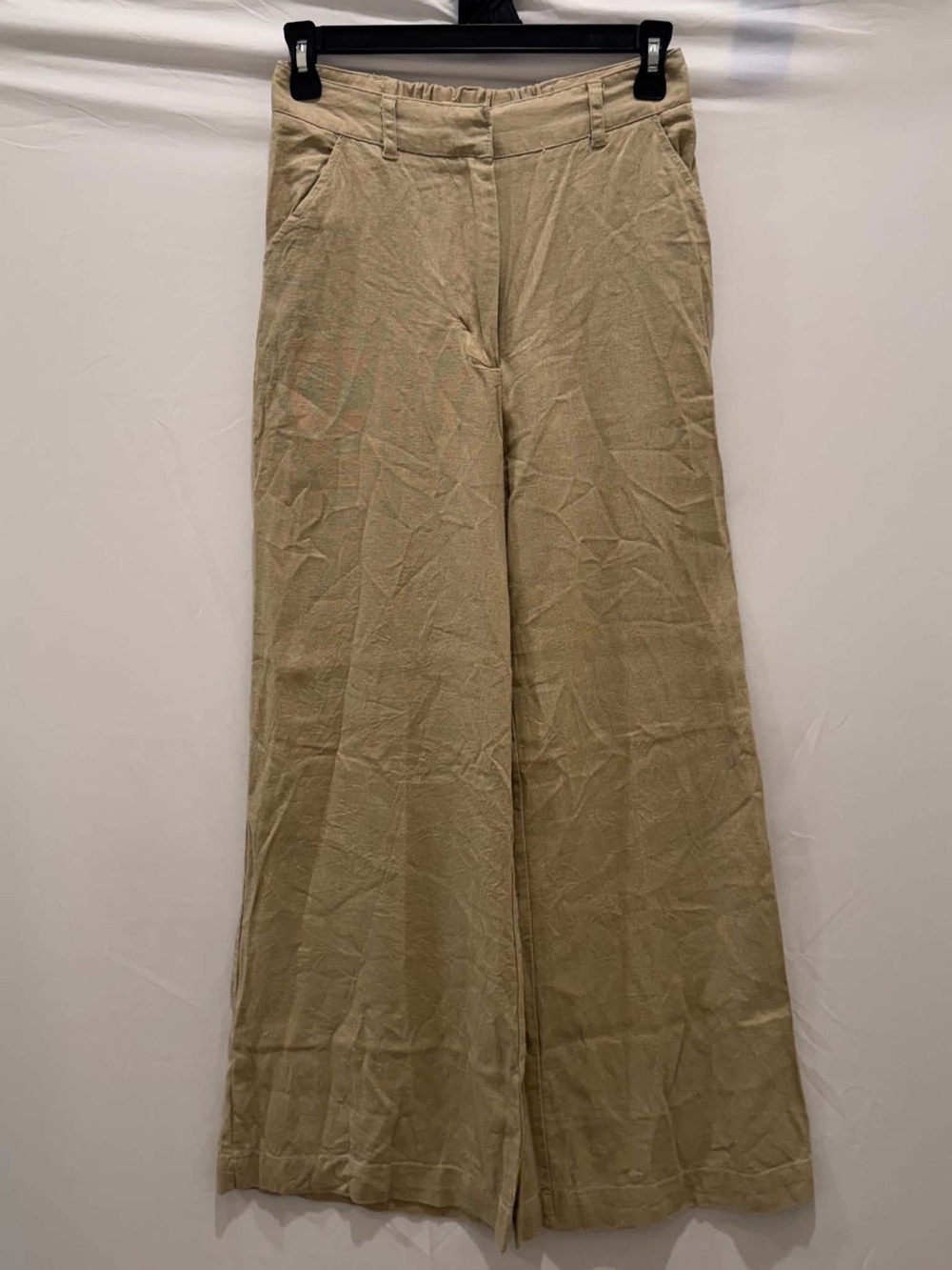 Max Studio Wide-Leg Pants in Khaki Tan Linen Blend Women Size XS